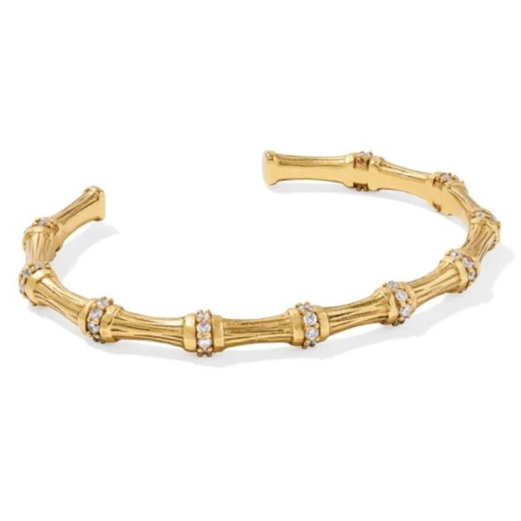 Kendra Scott Maura Vintage Gold Bamboo Cuff Bracelet in White Crystal - Picture 1 of 7